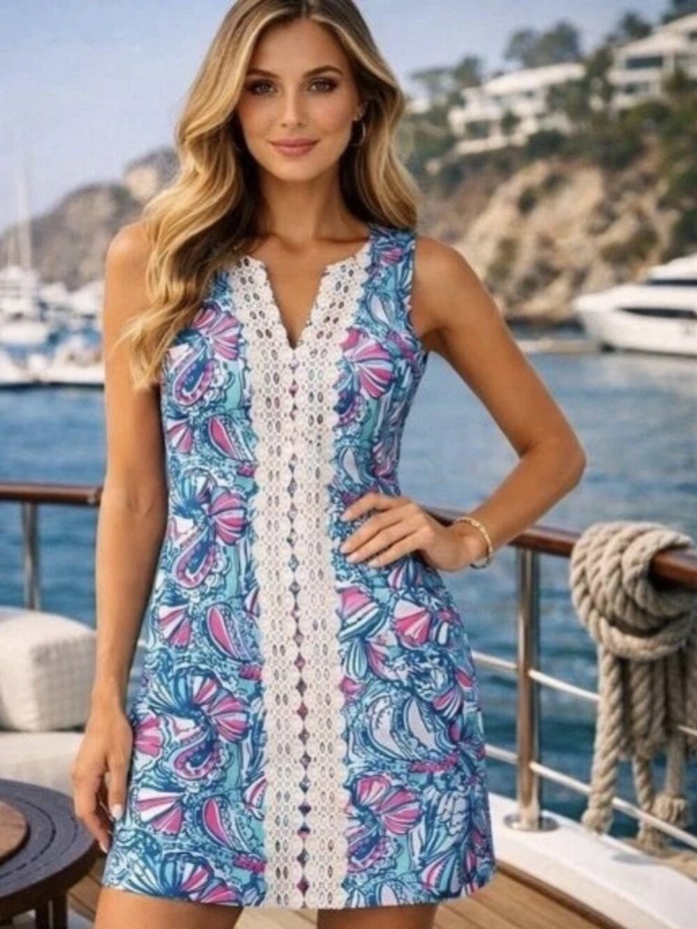 Lilly Pulitzer 20th Anniversary RikRaf Dress Pink/Blue Paisley Size 14